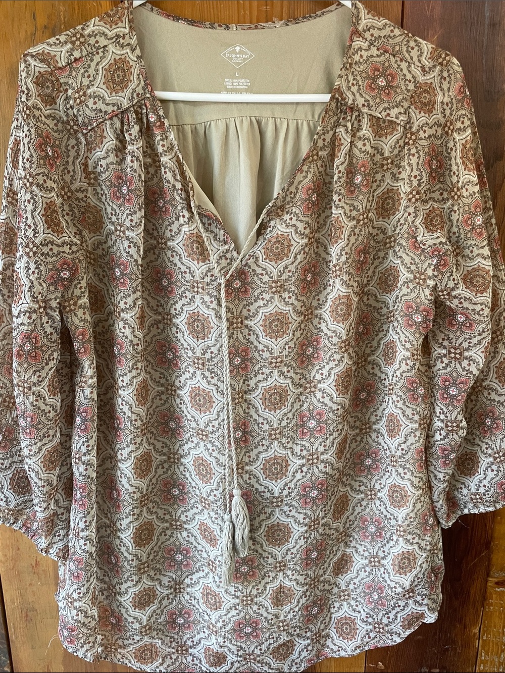 St. John's Bay Beige Paisley Tunic with Pink Accents